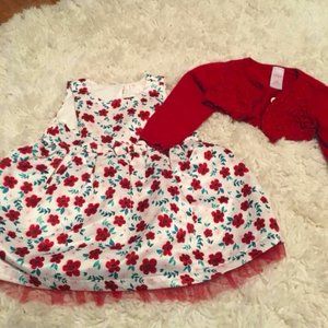 Red flower dress and cardigan